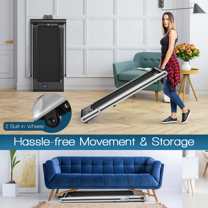 Costway 2-in-1 Folding Treadmill 2.25hp Jogging Machine W/ Dual Led Display Silver