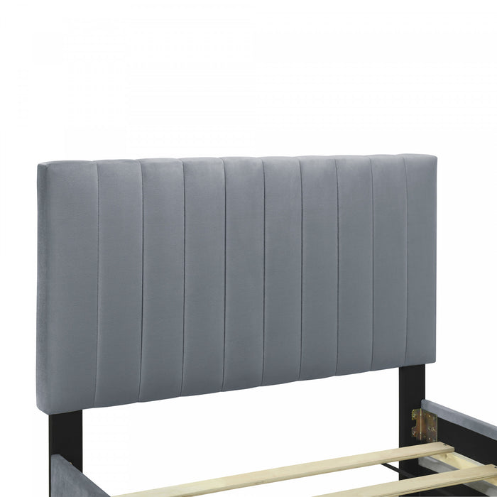 Ethan Space-Saving Velvet Upholstered Platform Bed with Trundle,Twin Size,Grey Twin Bed