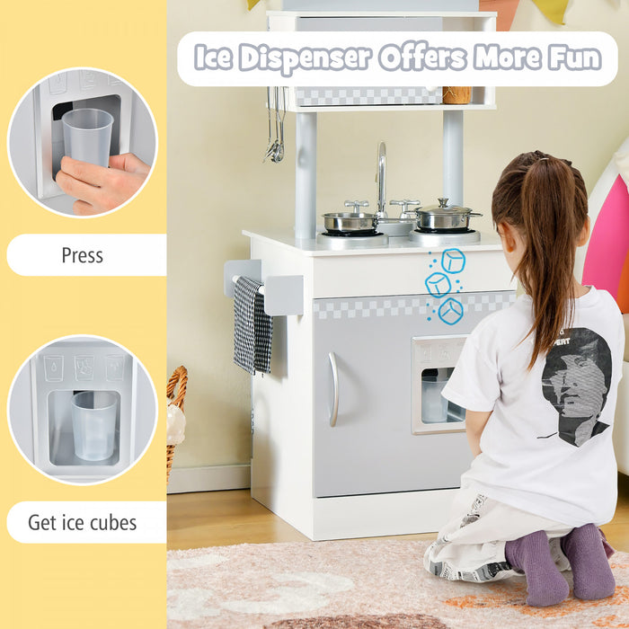 Costway Kids Kitchen Playset Pretend Wooden Play Kitchen With Icedispenser&stovefor Toddler