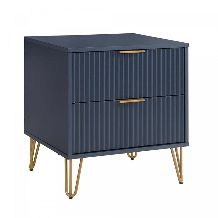 Dumbo Modern 20\" Fluted Nightstand in Midnight Blue (2-Drawer) - Set of 2