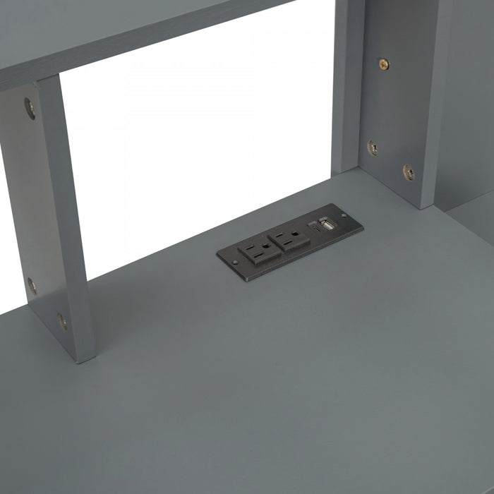 Jackson Twin Solid Wood Loft Bed With Desk, Multi-storage Shelves, Led And Charging Station, Dark Grey