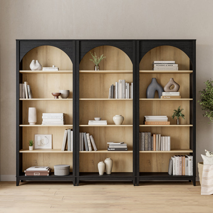 Prepac Ark Bookcase - Black and Natural Oak