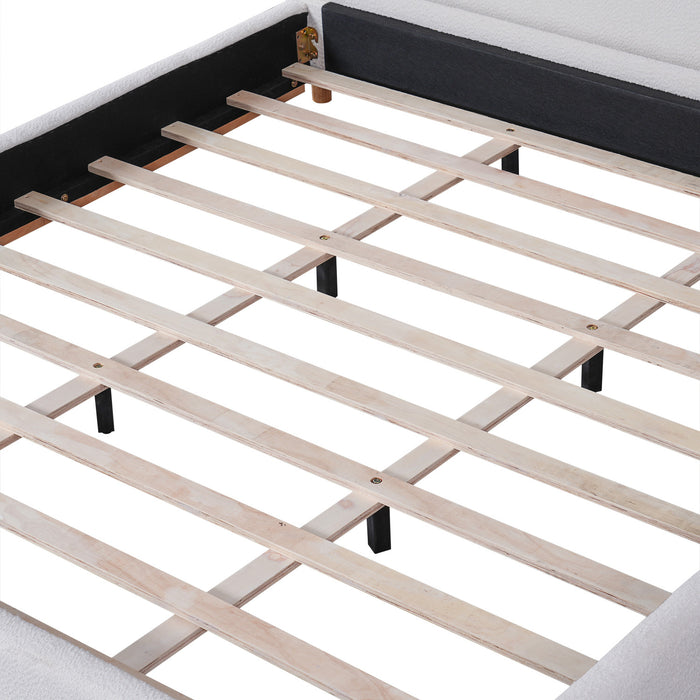 Ethan Low Profile Platform Bed Boucle with Upholstered Curved Headboard,King Size,White King Bed