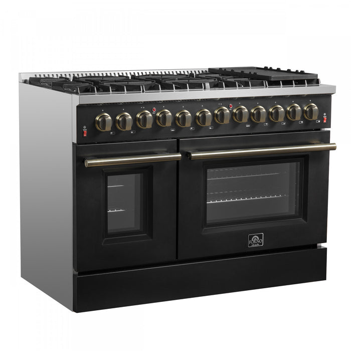 Forno Galiano 48\" Dual Fuel Range, Black, 6.58 cu. ft. double ovens -FFSGS6156-48BLK