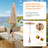 Costway 9.5 FT Patio Rope Pulley Wooden Umbrella Market w/Fiberglass Ribs Outdoor Beige