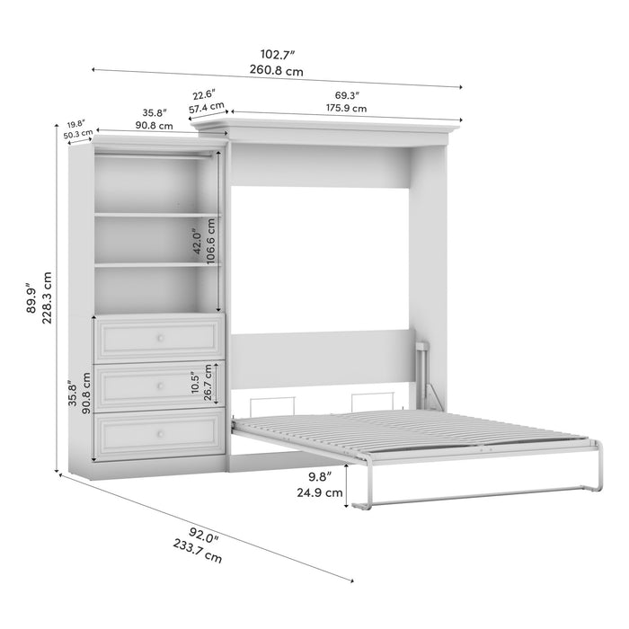 Bestar Versatile Queen Murphy Bed and Closet Organizer with Drawers (103 W) - White