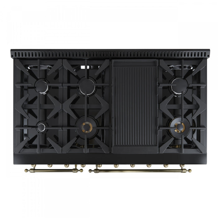 Forno Antico 48\" Dual Fuel Gas Range, Black, 5.5 cu.ft. Double Ovens - FFSGS6113-48BLK