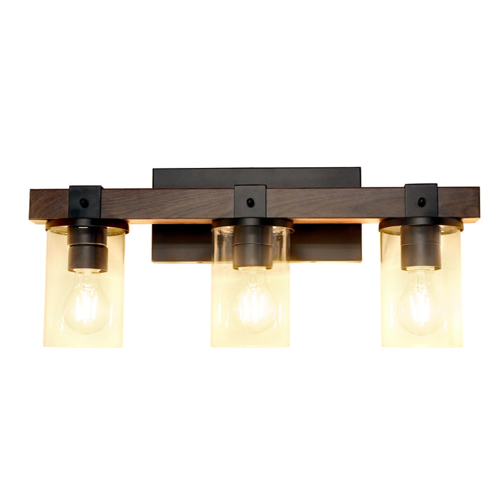 Arezzo 3 Light Vanity, Clear Glass, Brown, 22\"L Lamp