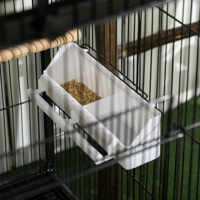 Pawhut 55.1\" 2 In 1 Bird Cage Aviary Parakeet House For Finches, Budgies With Wheels, Slide-out Trays, Wood Perch, Food Containers, Black