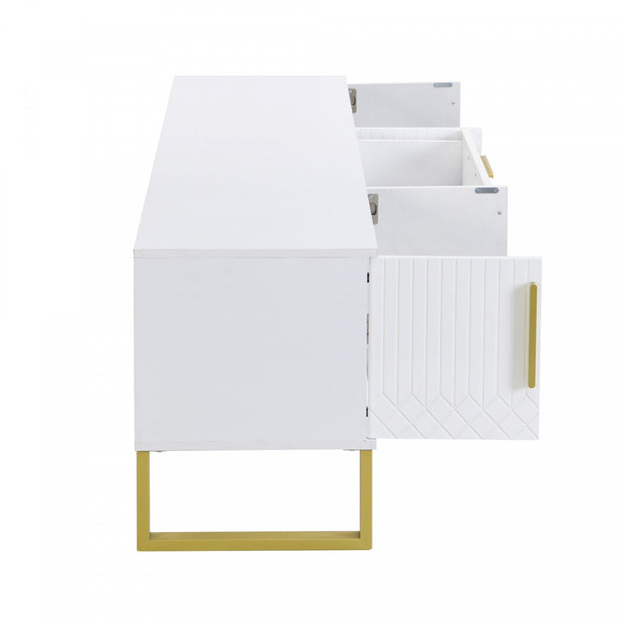 Steven 66.9\" Floor-standing Design TV Cabinet with and Gold Handles&Legs,White Tv Stand