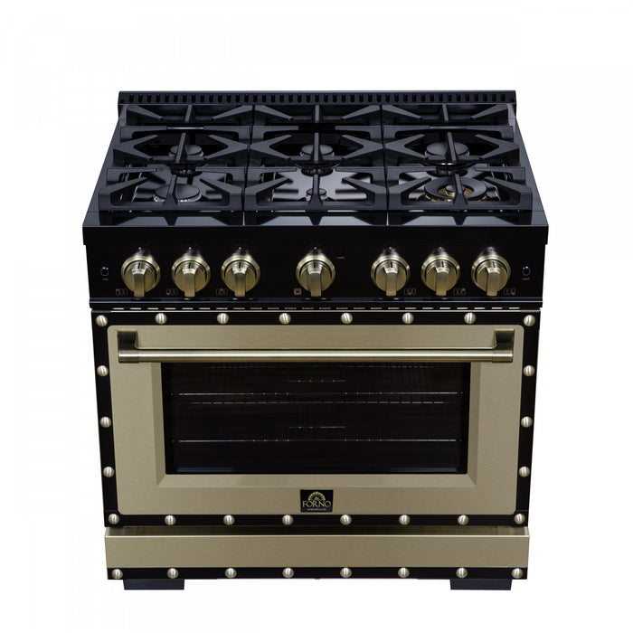 Forno Ambassador 36\" Dual Fuel Range in Black, 6 Sealed Burners, 5.2 cu.ft. Oven - FFSGS6199-36CPBLK