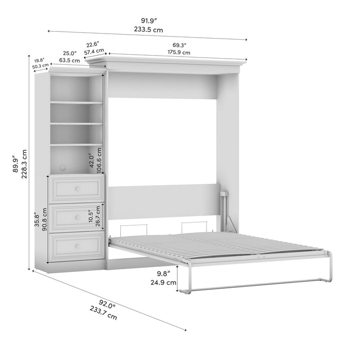 Bestar Versatile Queen Murphy Bed and Closet Organizer with Drawers (92 W) - White