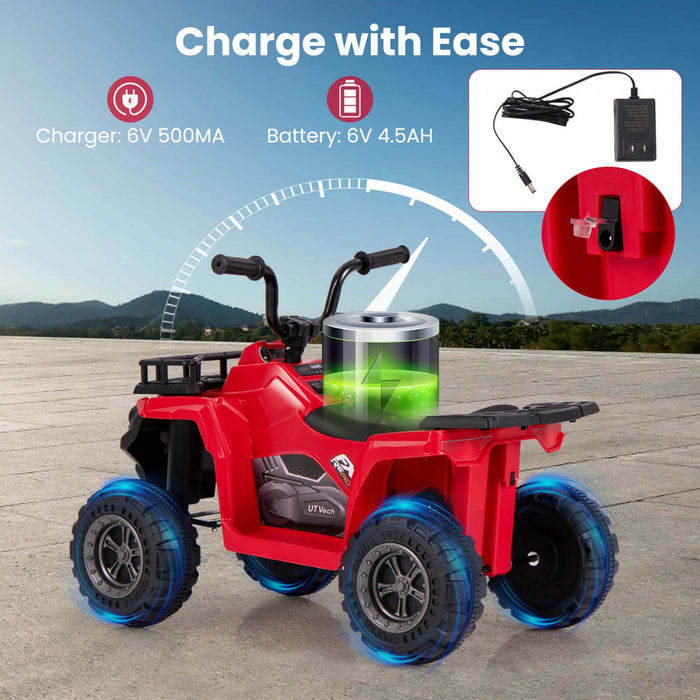 Costway Kids Ride On Electric Atv 6v 4-wheeler Quad Car With One-button Start Tread Tires Red