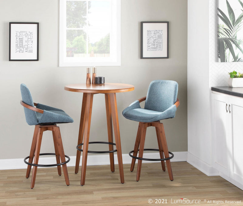 LumiSource Cosmo Fabric Mid-Century Counter-Height Stool - Walnut/Blue