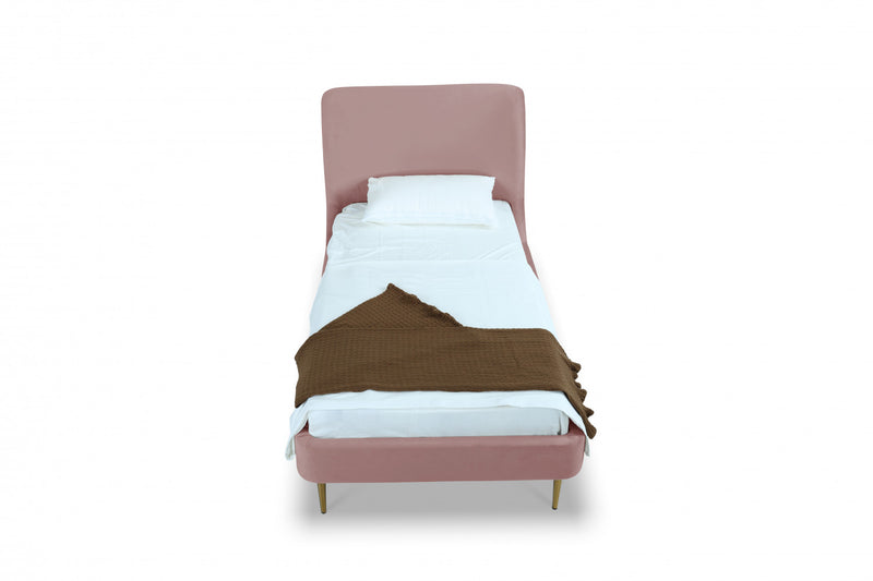 Heather Mid-Century Modern Velvet Upholstered Twin Bed in Blush and Gold