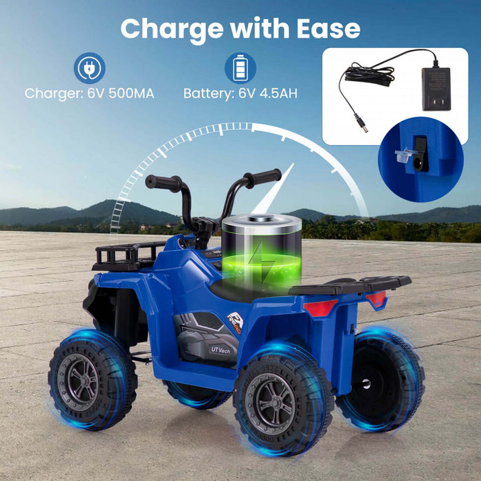 Costway Kids Ride On Electric Atv 6v 4-wheeler Quad Car With One-button Start Tread Tires Navy