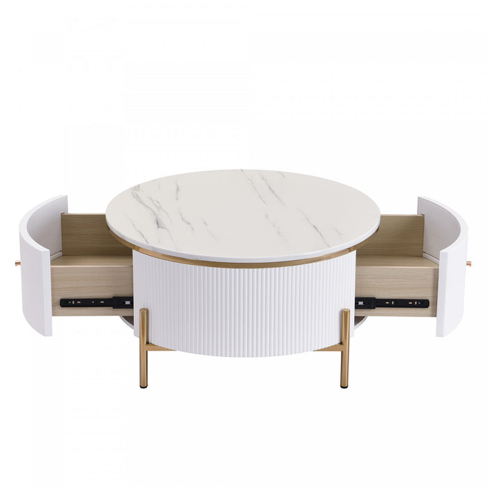 Nelson 31.5\" Modern Round Coffee Table With 2 Storage Drawers, White