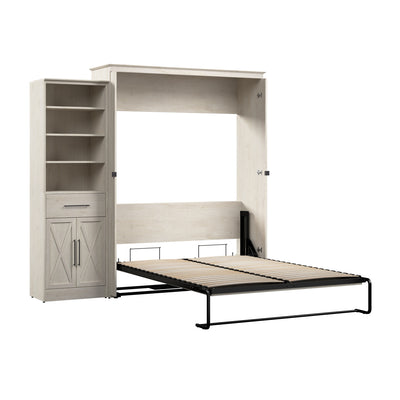 Bestar Key West Queen Murphy Bed & Closet Organizer with Drawer & Doors (94 W) - Linen White Oak|Grand lit escamotable Key West de Bestar de 94 po (L) avec organisateur de garde-robe, tiroir et portes - blanc chêne lin