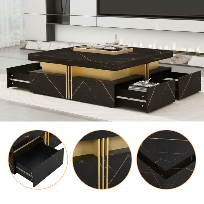 Marcia 43.3\" Square Engineered Wood Coffee Table With Storage Drawers, Black