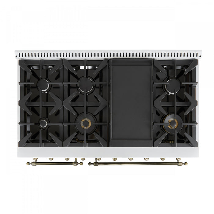 Forno Antico 48\" Dual Fuel Gas Range, White, 5.5 cu.ft. Double Ovens - FFSGS6113-48WHT