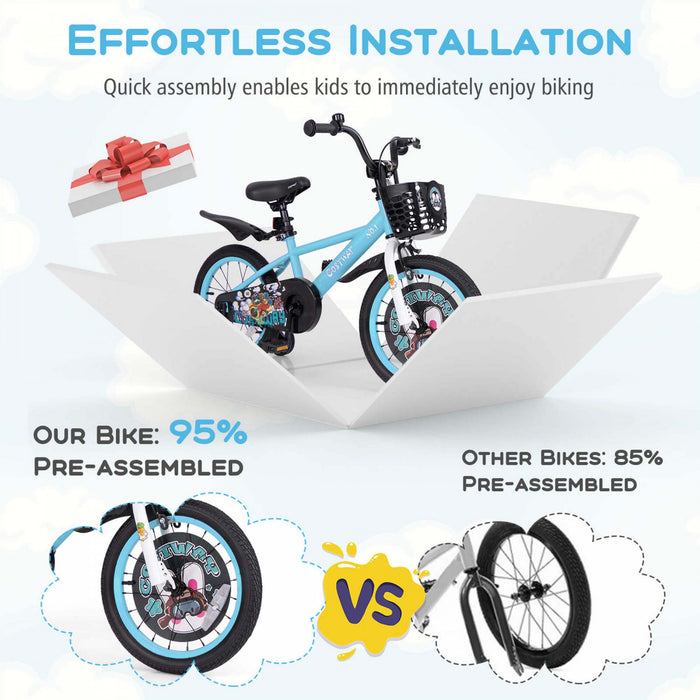 16\" Kid's Bike For 4-7 With Height-adjustable Handlebar & Saddle Handbrake Blue