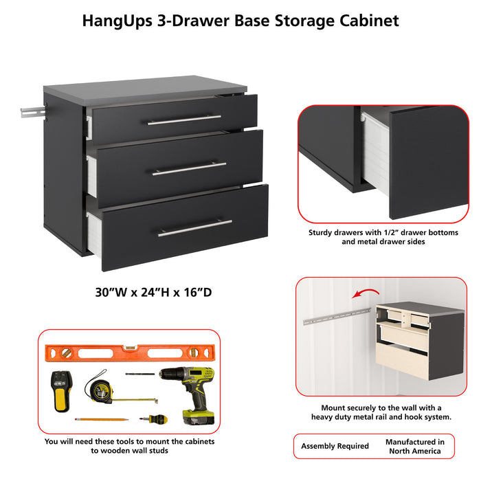 Hangups 3-Drawer Base Storage Cabinet - Black
