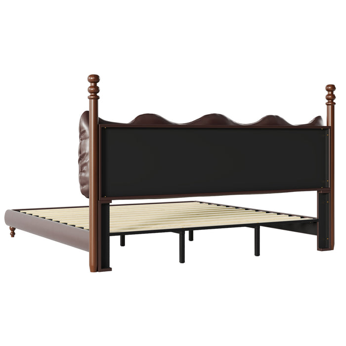 Emma Faux Leather Platform Bed Frame with Headboard,King Size,Dark Brown King Bed