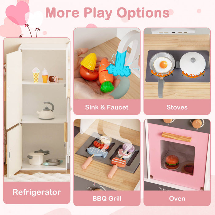 Costway Kids Chef Play Kitchen Set Toddlers Wooden Pretend Toy Playset With Range Hood