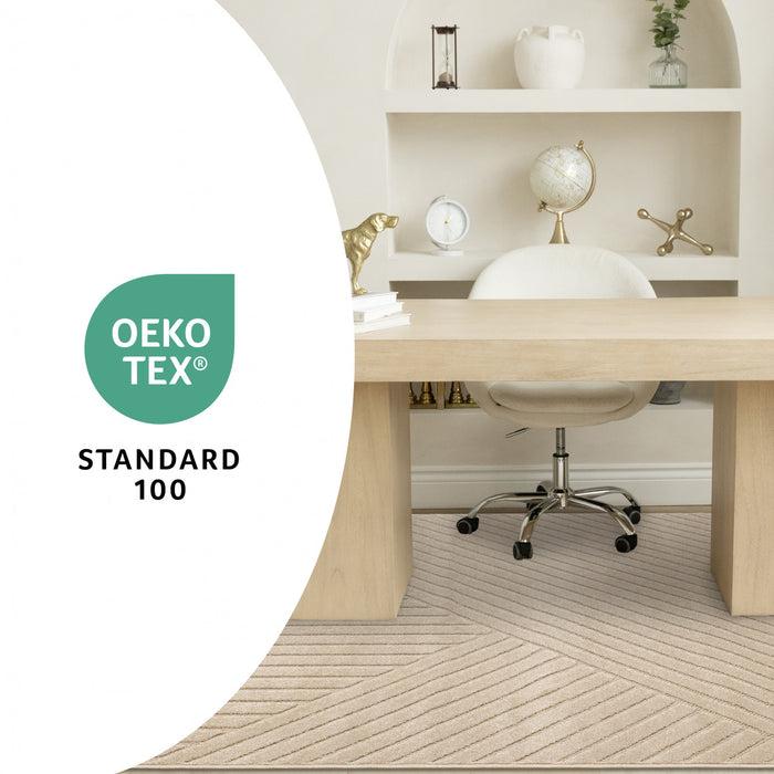 Oslo Beige Angled Striped Design Rug, 7'10\" x 10'6\" Indoor Area Rug