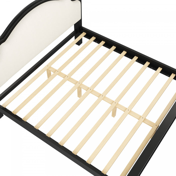Miles Queen Size Wood Platform Bed with Curved Upholstered Headboard, Black