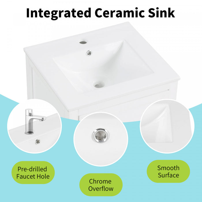 Puret 20 Inch Single Sink Bathroom Vanity with Door Shelf and Pull-Out Drawer, White