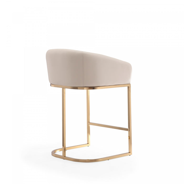 Louvre Mid-Century Modern Metal Upholstered Counter Stool in Cream - Set of 3
