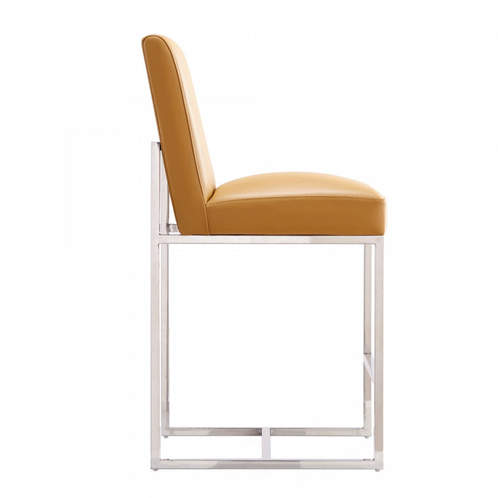 Element Modern Metal Upholstered Counter Stool in Camel - Set of 3