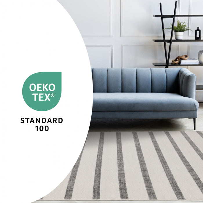 Covington Grey White Striped Rug, 6'7\" x 9'10\" Indoor Area Rug