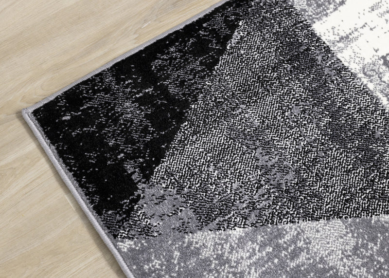 Covington Black White Grey Distressed Geometric Triangle Rug, 2'0\" x 7'7\" Indoor Area Rug