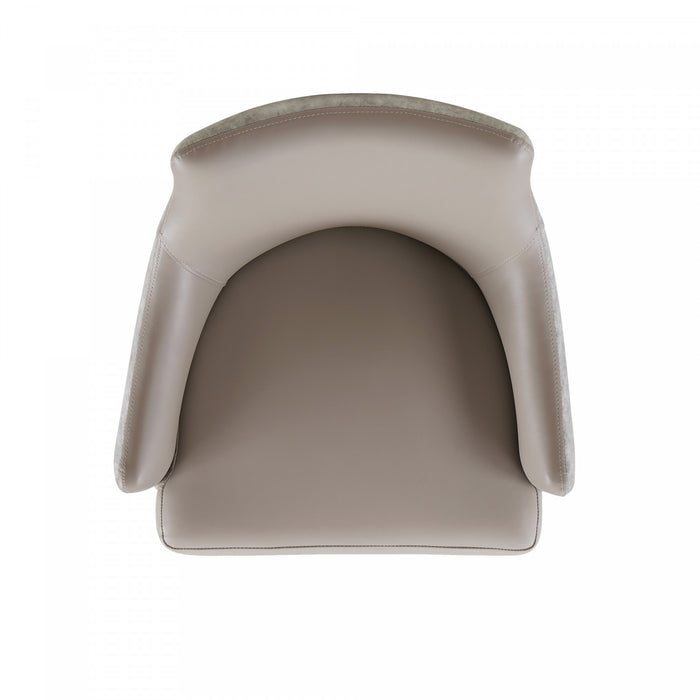 Connie Modern Wood Vegan Leather and Velvet Armchair in Taupe