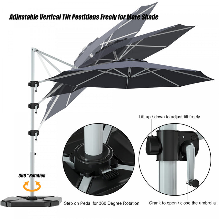 Costway 11' Patio Cantilever Offset Umbrella 360° Rotation Aluminum Tilt Grey