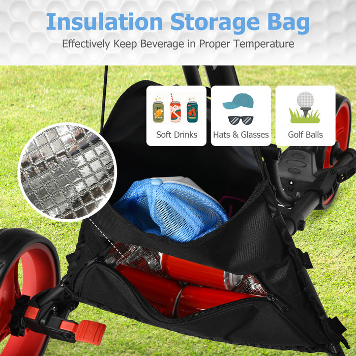 Goplus Folding 3 Wheels Golf Push Cart W/bag Scoreboard Adjustable Handle Red