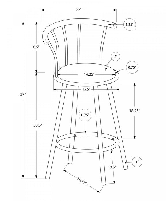 Barstool Set Of 2 Swivel Bar-Height Grey Metal Black Leather-Look Contemporary Modern