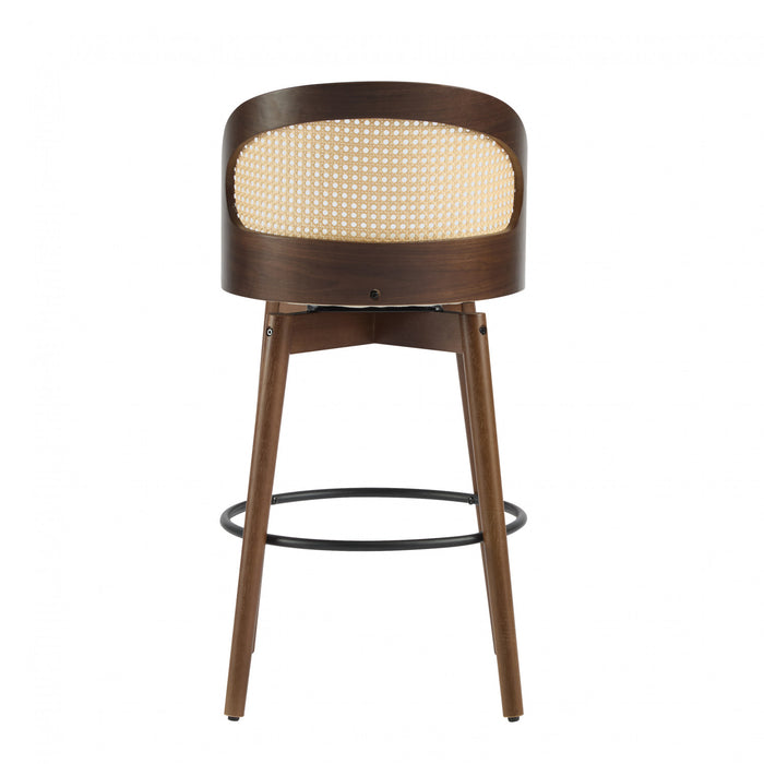 Calvin Indoor Counter Height Swivel Bar Stool Set of 4 with Ergonomic Backrest,Walnut