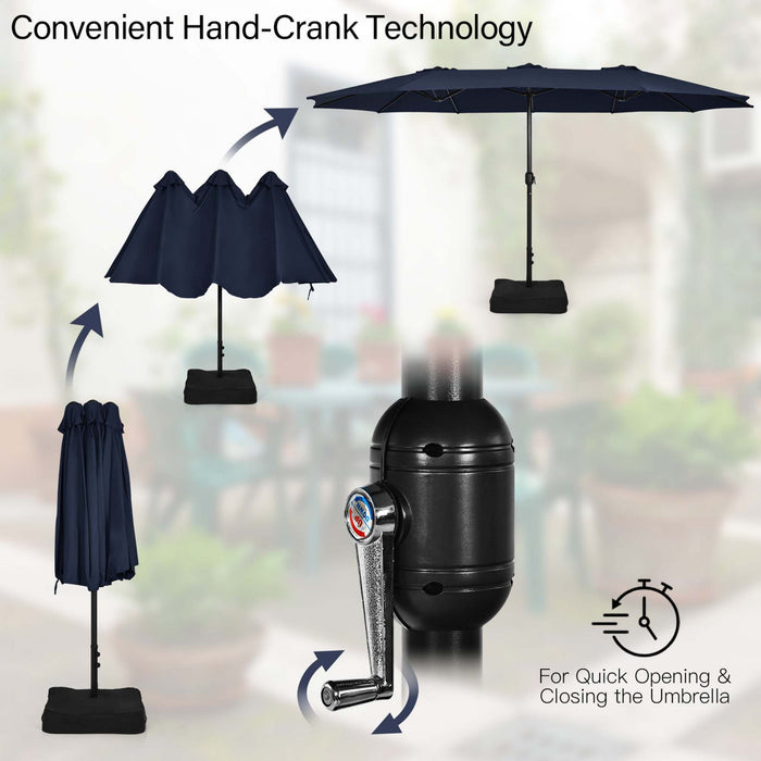 Costway 15FT Double-Sided Twin Patio Umbrella Sun Shade Outdoor Crank Market Base Navy
