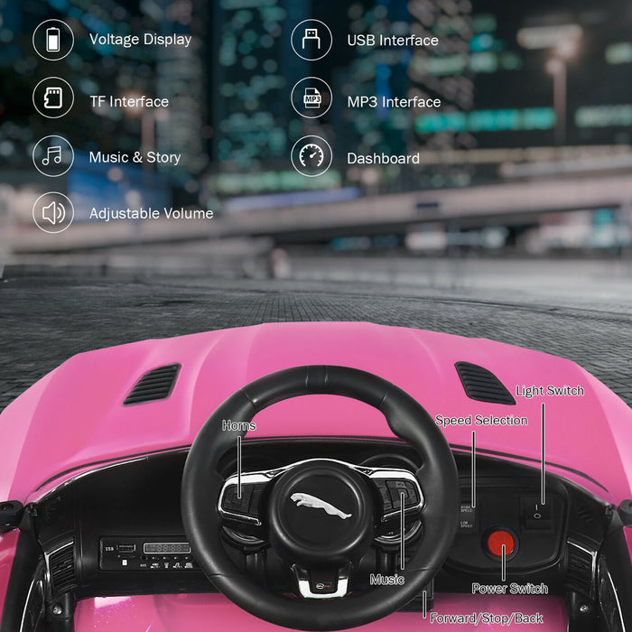 Costway 12v Jaguar F-type Svr Licensed Kids Ride On Car W/ Mp3 & Lights Pink