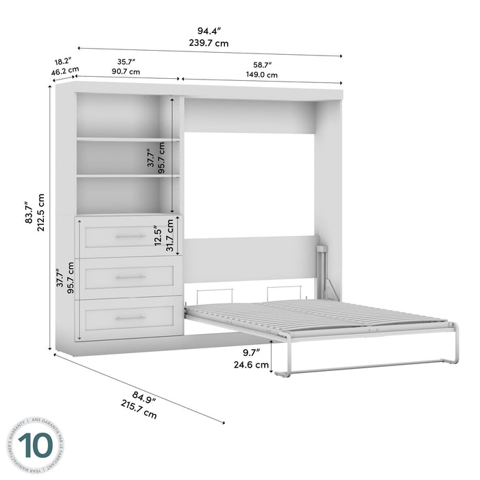 Bestar Pur Full Murphy Bed and Storage Unit with Drawers 95-Inch Wall Bed - White