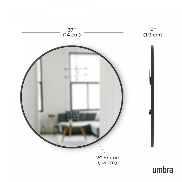 Umbra Hub Decorative Round 37\" x 37\" Wall Mirror - Black