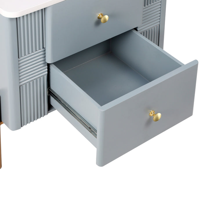 Lila Modern Nightstand with Storage Drawers and Metal Handles,Blue