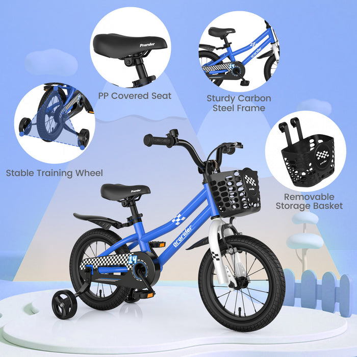 Costway 14\" Kid's Bike W/ Removable Training Wheels & Basket For 3-5 Years Old Blue