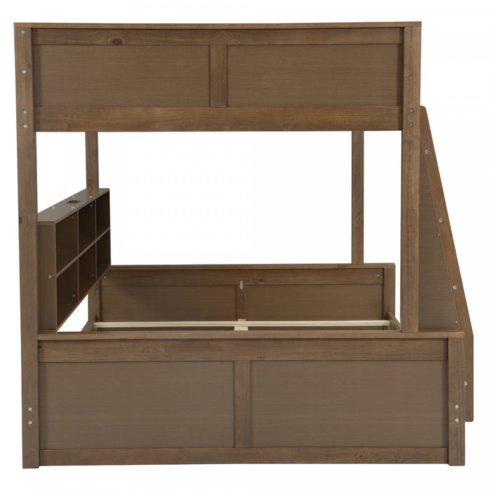 Liam Solid Wood Full XL Over Queen Bunk Bed with Storage & USB Ports, Brown