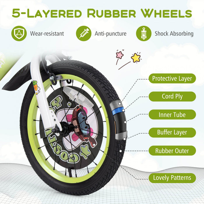 Costway 18\" Kid's Bike For 4-8 With Height-adjustable Handlebar & Saddle Handbrake Green