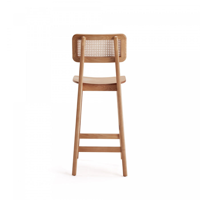 Versailles Industry Chic Cane Back Wood Counter Stool in Natural - Set of 2