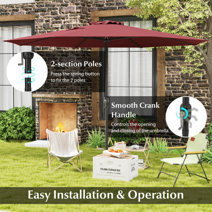 Costway 12 FT Patio Umbrella Outdoor Market Umbrella with Crank Handle 8 Sturdy Ribs Red